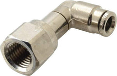 Norgren - 1/4" Outside Diam, 1/4 NPTF, Nickel Plated Brass Push-to-Connect Tube Female Swivel Elbow - 260 Max psi, Tube to Female NPT Connection - Industrial Tool & Supply