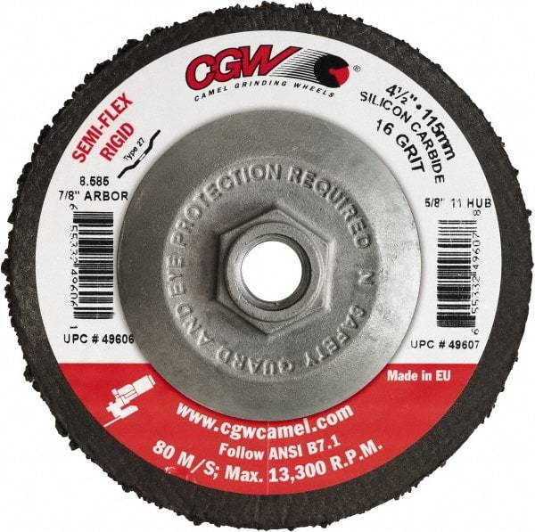 Camel Grinding Wheels - 4-1/2" Diam 5/8-11 Threaded Hole 24 Grit Fiber Disc - Coarse Grade, Silicon Carbide, 13,300 Max RPM - Industrial Tool & Supply