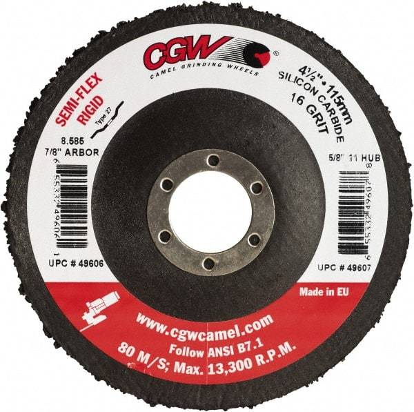 Camel Grinding Wheels - 4-1/2" Diam 7/8" Hole 24 Grit Fiber Disc - Coarse Grade, Silicon Carbide, 13,300 Max RPM - Industrial Tool & Supply