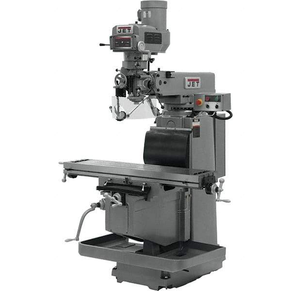 Jet - 12" Table Width x 54" Table Length, Variable Speed Pulley Control, 3 Phase Knee Milling Machine - NT40 Spindle Taper, 5 hp - Industrial Tool & Supply