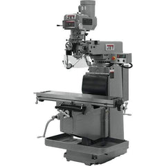 Jet - 12" Table Width x 54" Table Length, Variable Speed Pulley Control, 3 Phase Knee Milling Machine - R8 Spindle Taper, 5 hp - Industrial Tool & Supply