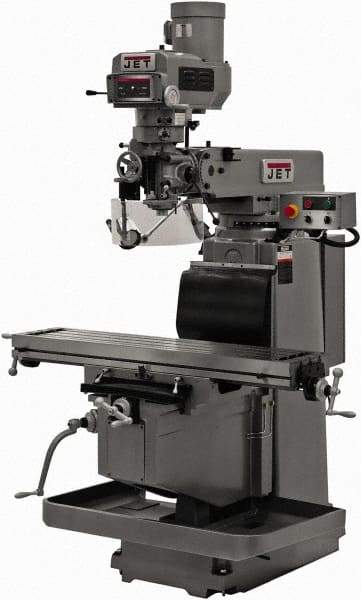 Jet - 12" Table Width x 54" Table Length, Variable Speed Pulley Control, 3 Phase Knee Milling Machine - R8 Spindle Taper, 5 hp - Industrial Tool & Supply