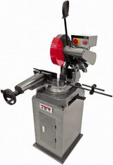 Jet - 11-1/2" Blade Diam, Straight/Miter Chop & Cut-Off Saw - 3 Phase, 3,450 RPM, 5 hp, 230/460 Volts, 4" Capacity in Pipe at 90°, 3-1/2" Capacity in Solids at 45° - Industrial Tool & Supply