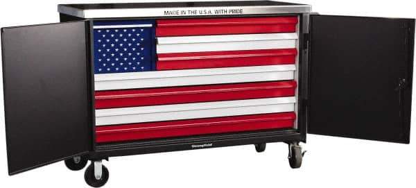 Strong Hold - 3,200 Lb Capacity, 8 Drawer, 2 Door Tool Cart - 60" Wide x 24" Deep x 50" High, Steel, Black/Red/White/Blue - Industrial Tool & Supply