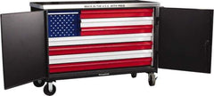Strong Hold - 3,200 Lb Capacity, 8 Drawer, 2 Door Tool Cart - 60" Wide x 24" Deep x 50" High, Steel, Black/Red/White/Blue - Industrial Tool & Supply