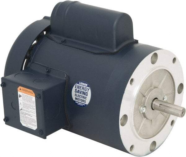 Leeson - 2 Max hp, 3,600 Max RPM, Capacitor Start Electric AC DC Motor - 115/230 V Input, Single Phase, 56C Frame, C-Face Mount, TEFC Enclosure - Industrial Tool & Supply