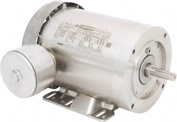 Leeson - 1 Max hp, 1,800 Max RPM, Premium Efficient Electric AC DC Motor - 230/460 V Input, Three Phase, 56C Frame, C-Face with Base Mount, TEFC Enclosure - Industrial Tool & Supply