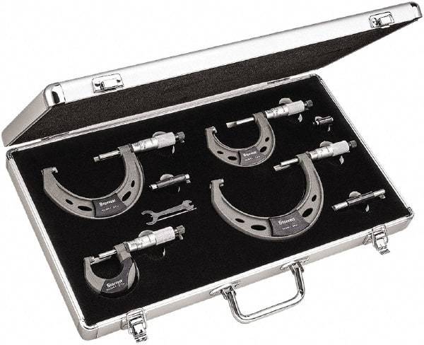 Starrett - Mechanical Outside Micrometer Sets Minimum Measurement (Inch): 0 Maximum Measurement (Inch): 4 - Industrial Tool & Supply