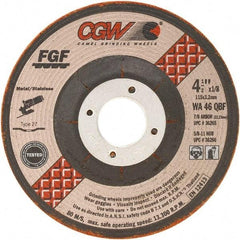 Camel Grinding Wheels - 46 Grit, 4-1/2" Wheel Diam, 1/8" Wheel Thickness, Type 27 Depressed Center Wheel - Medium Grade, Aluminum Oxide, Resinoid Bond, 13,300 Max RPM - Industrial Tool & Supply