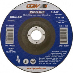Camel Grinding Wheels - 24 Grit, 7" Wheel Diam, 1/8" Wheel Thickness, 7/8" Arbor Hole, Type 27 Depressed Center Wheel - Coarse Grade, Aluminum Oxide, Resinoid Bond, 8,600 Max RPM - Industrial Tool & Supply