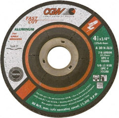 Camel Grinding Wheels - 30 Grit, 5" Wheel Diam, 1/4" Wheel Thickness, 7/8" Arbor Hole, Type 27 Depressed Center Wheel - Medium Grade, Aluminum Oxide, Resinoid Bond, 12,250 Max RPM - Industrial Tool & Supply
