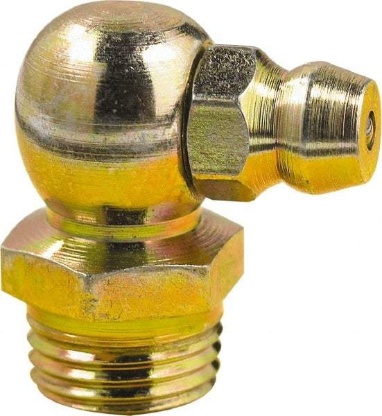 lumax - 90° Head Angle, M8x1 Metric Steel Taper Thread Grease Fitting - Zinc Plated Finish - Industrial Tool & Supply