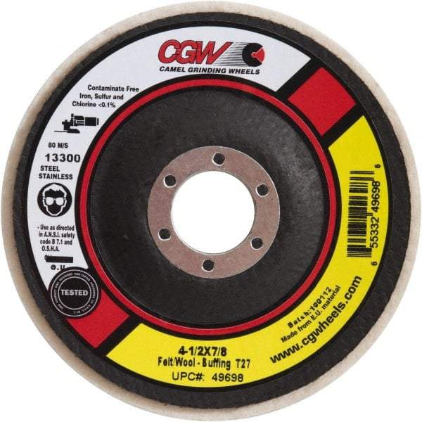 Camel Grinding Wheels - 4-1/2" Diam x 1/2" Thick Unmounted Buffing Wheel - 1 Ply, Polishing, 7/8" Arbor Hole, Soft Density - Industrial Tool & Supply