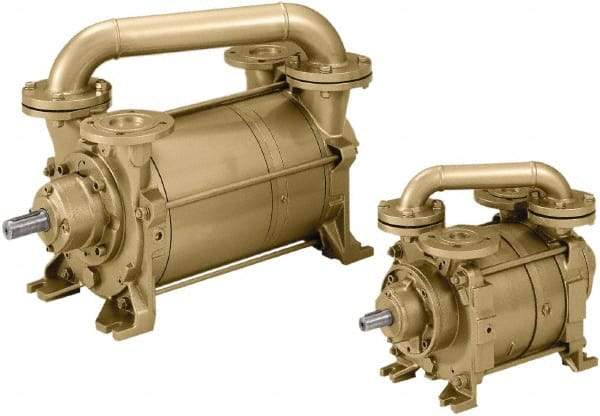 DEKKER Vacuum Technologies - 28.7 Hg Max, 1-1/2" ANSI 150# RF Flanged Inlet & Discharge, Two Stage Liquid Ring Vaccum Pump - 15 CFM, 2 hp, Cast Iron Housing, Bronze Impeller, 3,500 RPM, 230/460 Volts - Industrial Tool & Supply