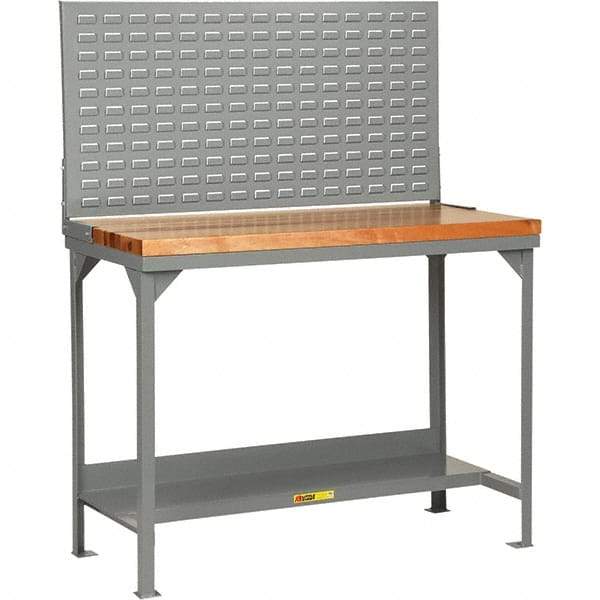 Little Giant - 72 Wide x 36" Deep x 36" High, Butcher Block Workbench - 1-3/4" Butcher Block Top, Fixed Legs, Gray - Industrial Tool & Supply