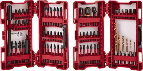 Milwaukee Tool - 60 Piece, Impact Driver Bit Set - 1/4 to 3/16" Hex, #1 to #3, Drilling/Screwdriving Utility Accessory Set Kit, 1/4" Hex Drive, Hex Point - Industrial Tool & Supply