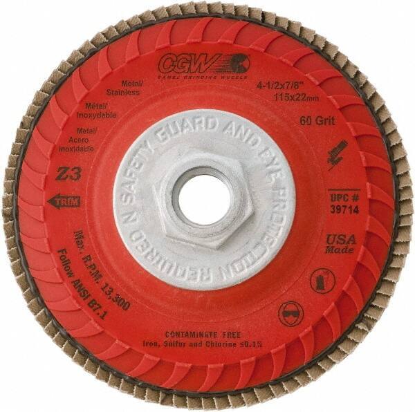 Camel Grinding Wheels - 120 Grit, 5" Disc Diam, 5/8-11 Center Hole, Compact Zirconia Alumina Flap Disc - 12,200 Max RPM, Poly Cotton Backing, Arbor Attaching System, Coated - Industrial Tool & Supply