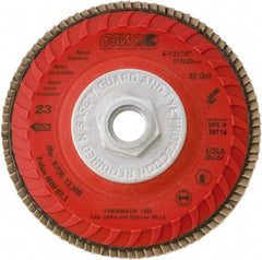Camel Grinding Wheels - 120 Grit, 4-1/2" Disc Diam, 5/8-11 Center Hole, Compact Zirconia Alumina Flap Disc - 13,300 Max RPM, Poly Cotton Backing, Arbor Attaching System, Coated - Industrial Tool & Supply