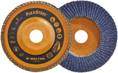 WALTER Surface Technologies - 80 Grit, 4-1/2" Disc Diam, 7/8" Center Hole, Type 27 Zirconia Alumina Flap Disc - 13,300 Max RPM, Wood Fiber Backing, Arbor Attaching System, Coated - Industrial Tool & Supply