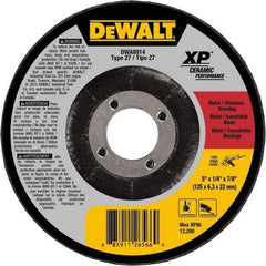 DeWALT - 5" Wheel Diam, 1/4" Wheel Thickness, 7/8" Arbor Hole, Type 27 Depressed Center Wheel - Medium Grade, Ceramic, 12,200 Max RPM - Industrial Tool & Supply