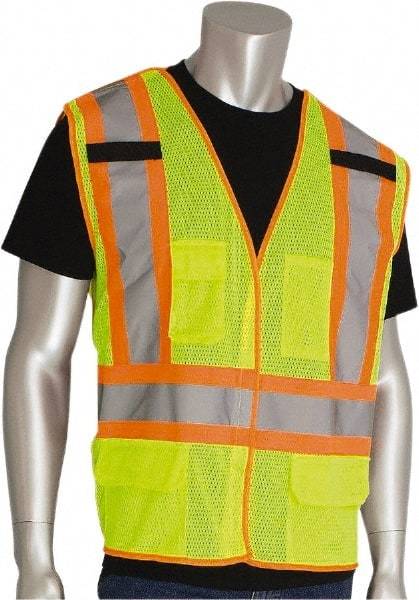PIP - Size 2XL High Visibility Yellow Mesh Breakaway Vest - Hook & Loop Closure, 5 Pockets, Polyester - Industrial Tool & Supply
