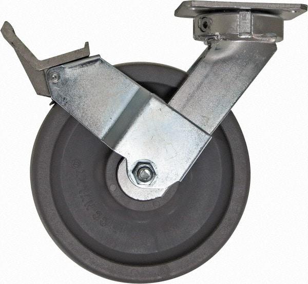 Caster Connection - 8" Diam x 2" Wide x 10-1/8" OAH Top Plate Mount Swivel Caster with Brake - Nylon, 2,000 Lb Capacity, Sealed Precision Ball Bearing, 4 x 4-1/2" Plate - Industrial Tool & Supply