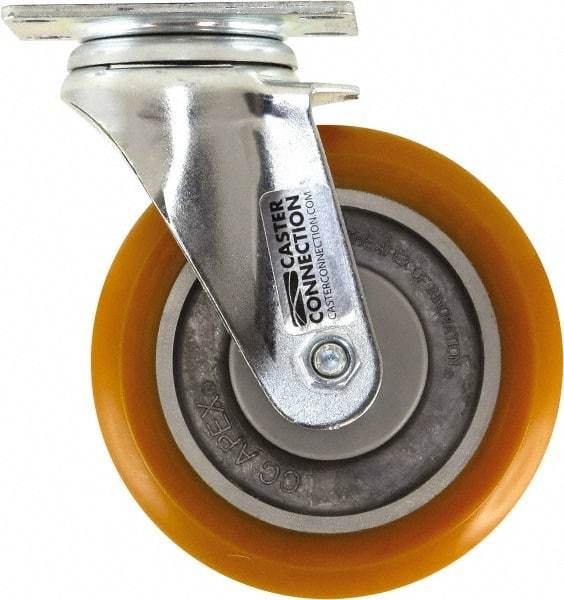 Caster Connection - 5" Diam x 1-1/4" Wide x 6-1/4" OAH Top Plate Mount Swivel Caster - Polyurethane, 450 Lb Capacity, Sealed Precision Ball Bearing, 2-3/8 x 3-5/8" Plate - Industrial Tool & Supply