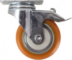 Caster Connection - 4" Diam x 1-1/4" Wide x 5-1/8" OAH Top Plate Mount Swivel Caster with Brake - Polyurethane, 400 Lb Capacity, Sealed Precision Ball Bearing, 2-3/8 x 3-5/8" Plate - Industrial Tool & Supply