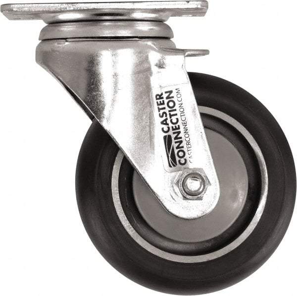 Caster Connection - 4" Diam x 1-1/4" Wide x 5-1/8" OAH Top Plate Mount Swivel Caster - Polyurethane, 400 Lb Capacity, Sealed Precision Ball Bearing, 2-3/8 x 3-5/8" Plate - Industrial Tool & Supply