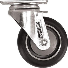 Caster Connection - 4" Diam x 1-1/4" Wide x 5-1/8" OAH Top Plate Mount Swivel Caster - Polyurethane, 400 Lb Capacity, Sealed Precision Ball Bearing, 2-3/8 x 3-5/8" Plate - Industrial Tool & Supply
