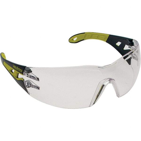 HexArmor - Clear Lenses, Framed Safety Glasses - Anti-Fog, Black/Yellow Frame, Size Universal, Wrap Around - Industrial Tool & Supply