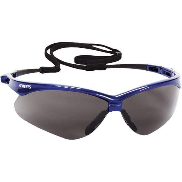 Jackson Safety - Smoke Lenses, Framed Safety Glasses - Anti-Fog, Scratch Resistant, Metallic Blue Nylon Frame, Size Universal, Wrap Around - Industrial Tool & Supply
