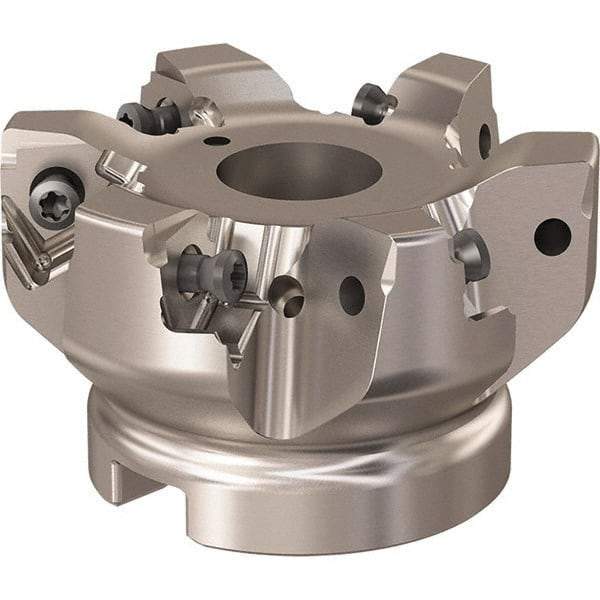 Seco - 6 Inserts, 66mm Cut Diam, 22mm Arbor Diam, 7.5mm Max Depth of Cut, Indexable Square-Shoulder Face Mill - 90° Lead Angle, 40mm High, XNEX 08 Insert Compatibility, Through Coolant, Series R220.96 - Industrial Tool & Supply