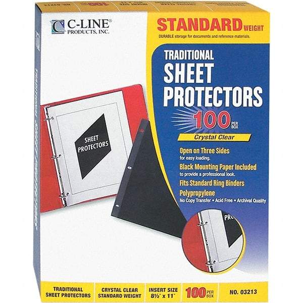 C-LINE - 100 Piece Clear Sheet Protectors-Ring Binder - 11" High x 8-1/2" Wide - Industrial Tool & Supply