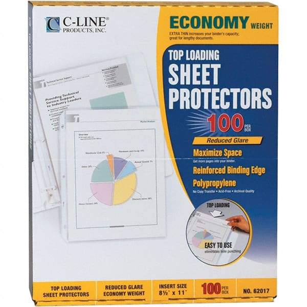 C-LINE - 100 Piece Clear Sheet Protectors-Ring Binder - 11" High x 8-1/2" Wide - Industrial Tool & Supply