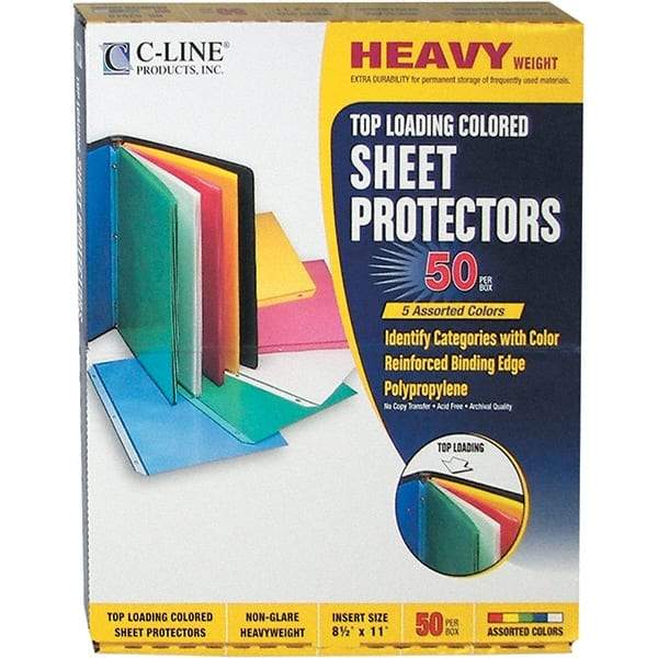 C-LINE - 50 Piece Assorted Colors Sheet Protectors-Ring Binder - 11" High x 8-1/2" Wide - Industrial Tool & Supply