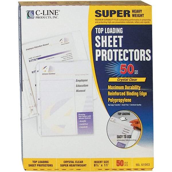 C-LINE - 50 Piece Clear Sheet Protectors-Ring Binder - 11" High x 8-1/2" Wide - Industrial Tool & Supply