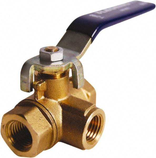 Legend Valve - 3/4" Pipe, Large Port, Brass Diverter Ball Valve - Inline - Three Way Flow, FIPT x FIPT x FIPT Ends, Lever Handle, 600 WOG, 150 WSP - Industrial Tool & Supply