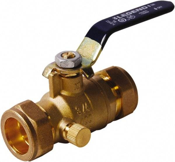Legend Valve - 3/4" Pipe, Full Port, Lead Free Brass UL, CSA, FM, NSF Approved Ball Valve - 2 Piece, Comp x Comp Ends, Lever Handle, 600 WOG - Industrial Tool & Supply
