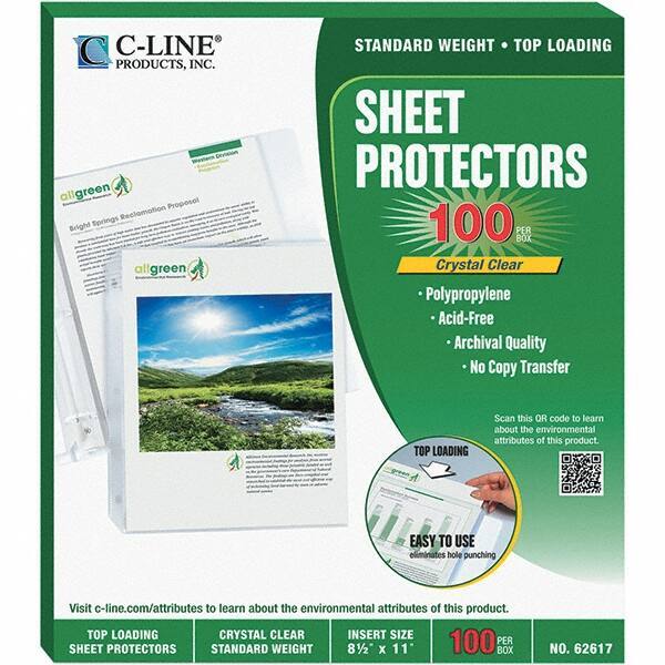 C-LINE - 100 Piece Clear Sheet Protectors-Ring Binder - 11" High x 8-1/2" Wide - Industrial Tool & Supply