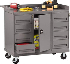 Tennsco - 1,000 Lb Capacity, 1 Shelf, 8 Drawer, 1 Door Mobile Bench - 45" Wide x 25" Deep x 43" High, Steel - Industrial Tool & Supply