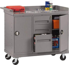 Tennsco - 1,000 Lb Capacity, 2 Shelf, 2 Door Mobile Bench - 45" Wide x 25" Deep x 43" High, Steel - Industrial Tool & Supply
