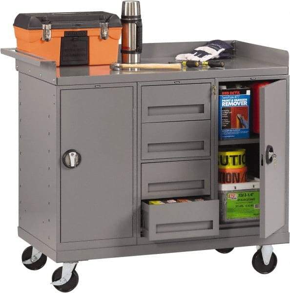 Tennsco - 1,000 Lb Capacity, 1 Shelf, 4 Drawer, 2 Door Mobile Bench - 45" Wide x 25" Deep x 43" High, Steel - Industrial Tool & Supply