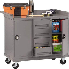 Tennsco - 1,000 Lb Capacity, 1 Shelf, 4 Drawer, 2 Door Mobile Bench - 45" Wide x 25" Deep x 43" High, Steel - Industrial Tool & Supply