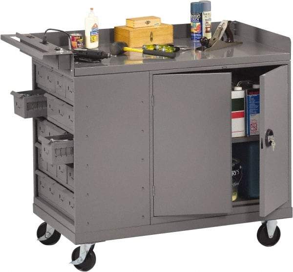 Tennsco - 1,000 Lb Capacity, 1 Shelf, 20 Bin, 1 Door Mobile Bench - 45" Wide x 25" Deep x 43" High, Steel - Industrial Tool & Supply