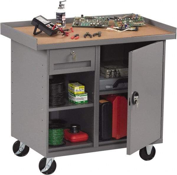 Tennsco - 1,000 Lb Capacity, 2 Shelf, 4 Drawer, 1 Door Mobile Bench - 42" Wide x 25" Deep x 36-1/2" High, Steel - Industrial Tool & Supply