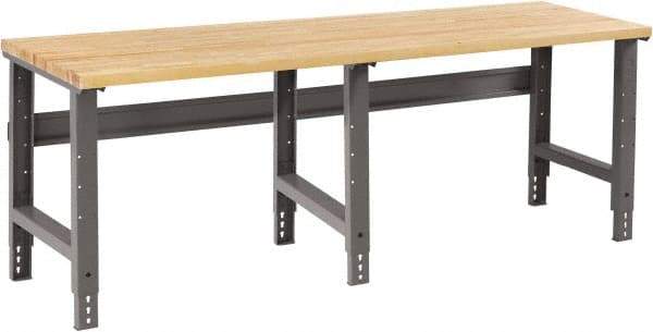 Tennsco - 96 Wide x 30" Deep x 33-1/2" High, Butcher Block Workbench - Adjustable Height Legs, Medium Gray - Industrial Tool & Supply