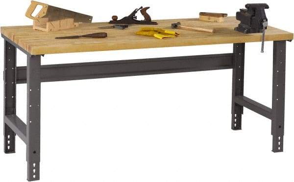 Tennsco - 72 Wide x 30" Deep x 33-1/2" High, Butcher Block Workbench - Adjustable Height Legs, Medium Gray - Industrial Tool & Supply