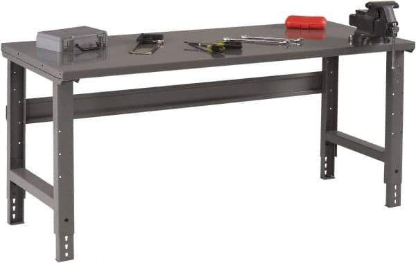 Tennsco - 72 Wide x 30" Deep x 33-1/2" High, 12 Gauge Steel Workbench - Adjustable Height Legs, Medium Gray - Industrial Tool & Supply