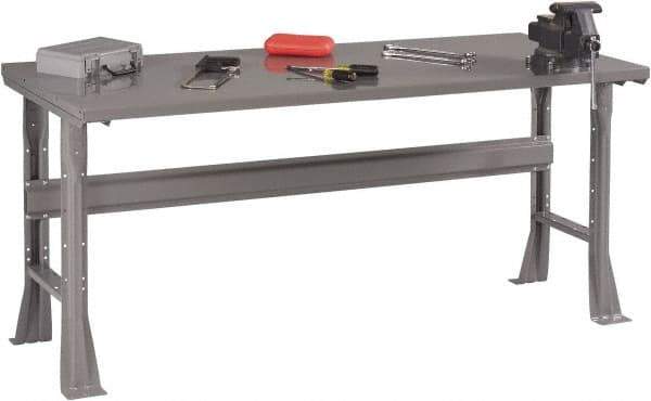 Tennsco - 60 Wide x 36" Deep x 33-1/2" High, 12 Gauge Steel Workbench - Fixed Flared Legs, Medium Gray - Industrial Tool & Supply